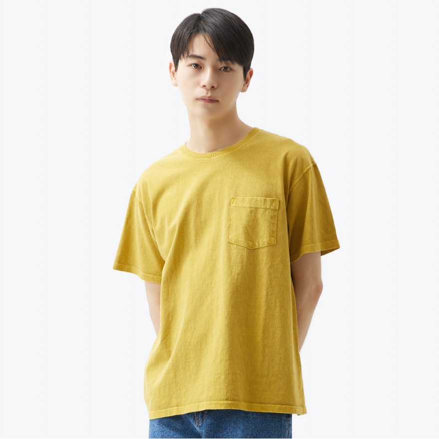 굿온 5.5oz 포켓 반팔 티셔츠 - 피그먼트 바나나